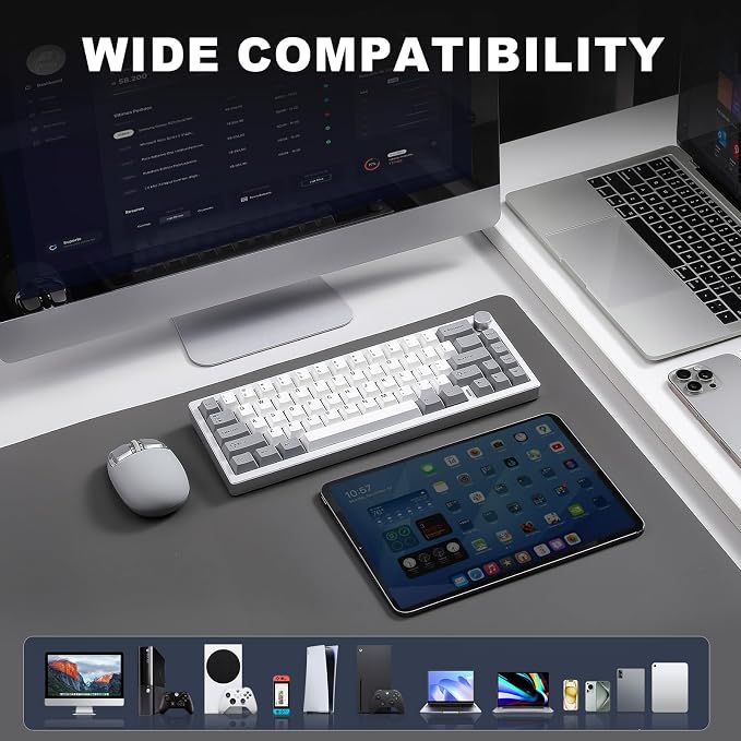 YUNZII AL68 Wireless Mechanical Keyboard,Full Aluminum CNC,60% Layout with Knob, QMK/VIA Software,Gasket Mounted,Hot Swappable,RGB Backlit,BT/2.4G/USB-C for Mac/Win (Silver, Cocoa Cream V2)