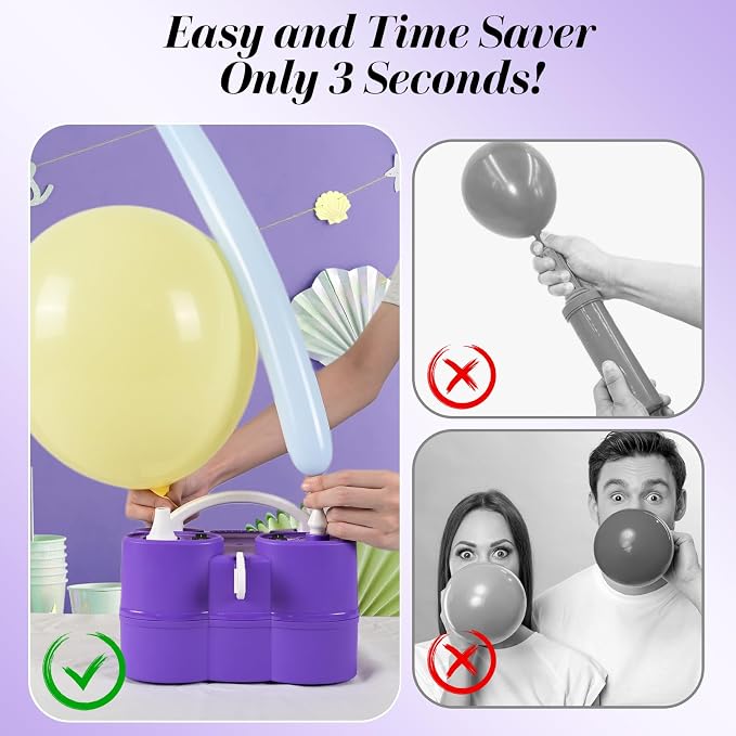 Togvu Electric Balloon Pump, 3-in-1 Portable Air Pump for Inflatables and Balloons, Dual Nozzle Balloon Blower Machine for Latex 260q Foil Balloons 110V Inflator Deflator for Pool Floats Air Mattress