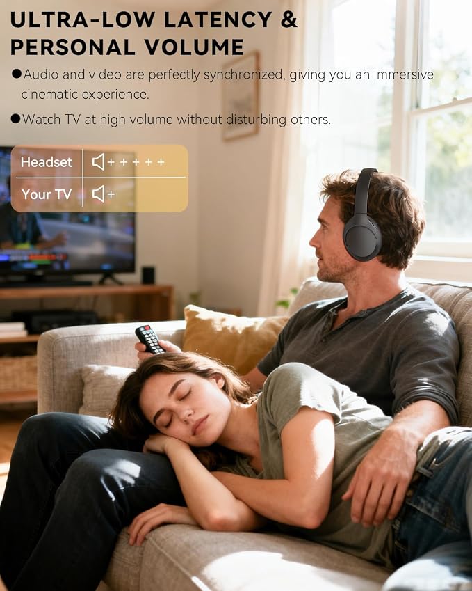 ANSTEN Wireless Headphones for TV Watching with Digital Optical RCA AUX 3.5 MM Transmitter Charging Dock, Over Ear Headset for Seniors, Bluetooth Headphones No Delay, 30 Hrs Playtime, Plug and Play