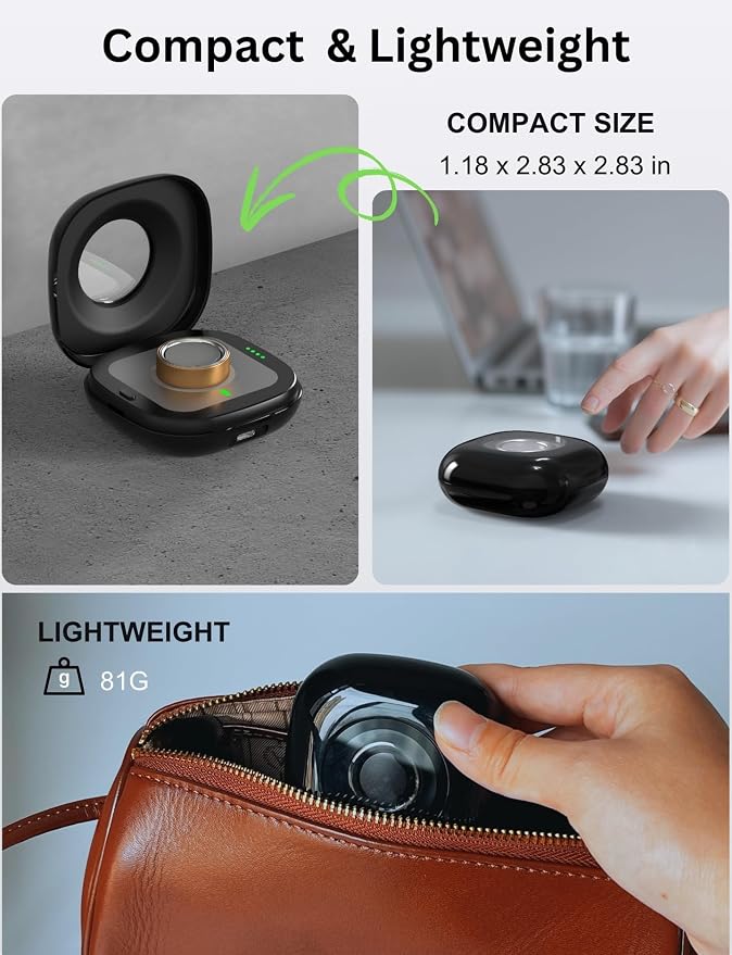 búsqueda Wireless Charging Case for Oura Ring 4 Charger, 2000mAh Portable Travel Charging Station Fits All-Sized Ring Gen 4, 30-Day Runtime (Official Charger NOT Included),Black