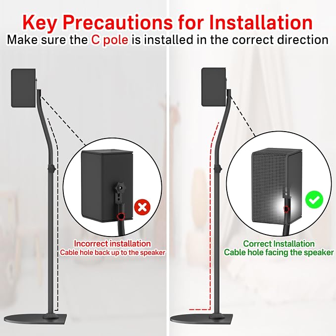 Speaker Stands Pair for Samsung HW-Q990F/Q990H/Q990C/Q990D Rear Speaker Stand with Wall Mount - Height Adjustable Speaker Floor Stands for Q Series Samsung Speaker Stands Pair with Keyhole&Thread Hole