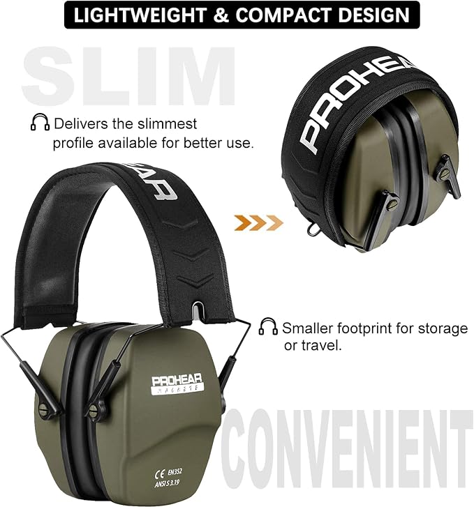 PROHEAR Ear Protection Safety Earmuffs for Shooting Noise Reduction Slim Hearing Protector
