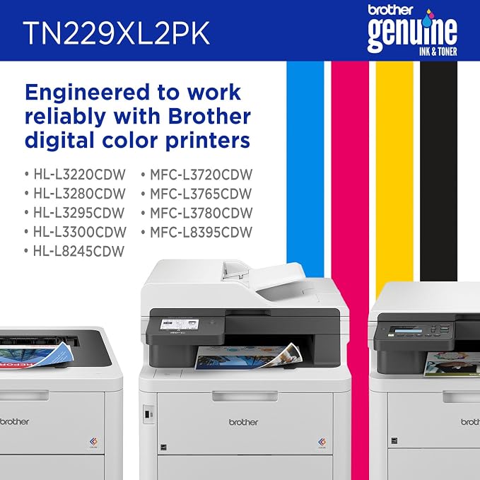 Brother Genuine TN229XL2PK Black High Yield Printer Toner Cartridge 2-Pack - Print up to 3,000 Pages Each(1)