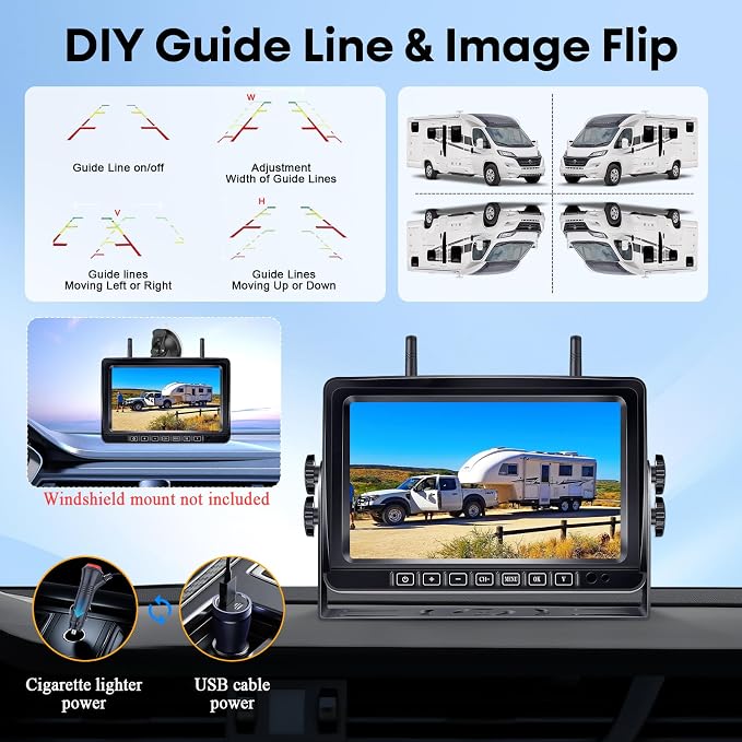 Magnetic RV Backup Camera Wireless with 7" Monitor: 1-Min No Wiring Esay Setup for Trailer Camper - 1080P HD See Every Obstacle Clearly for Campsite Reversing & Drive Monitoring