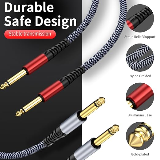 1/4 Guitar Instrument Cable 30ft 2-Pack, Straight to Straight 1/4 Instrument Cable Compatible with Electric Guitar,Bass,Drums,Pedal,Amplifier,Preamp,Mixer,Tuner,Speaker,Acoustic