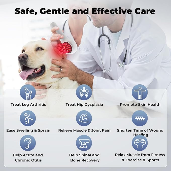 16*650nm & 8*808nm Cold Laser Therapy Device for Dog Cat, 5200mAh Portable Near Red Light Laser Therapy with Protective Cover, Puppy LLLT Pet Treatment Machine for Muscle Pain Relief & Improve Healing