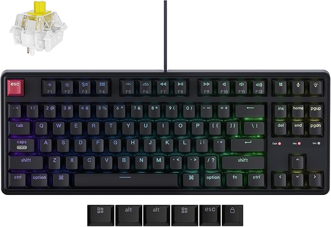 Keychron C3 Pro TKL 80% Wired Mechanical Keyboard, 8K Polling Rate, QMK/VIA Programmable, Hot-Swappable, RGB Backlit Shine-Through Keycaps, Super Banana Switch, for Windows/Mac
