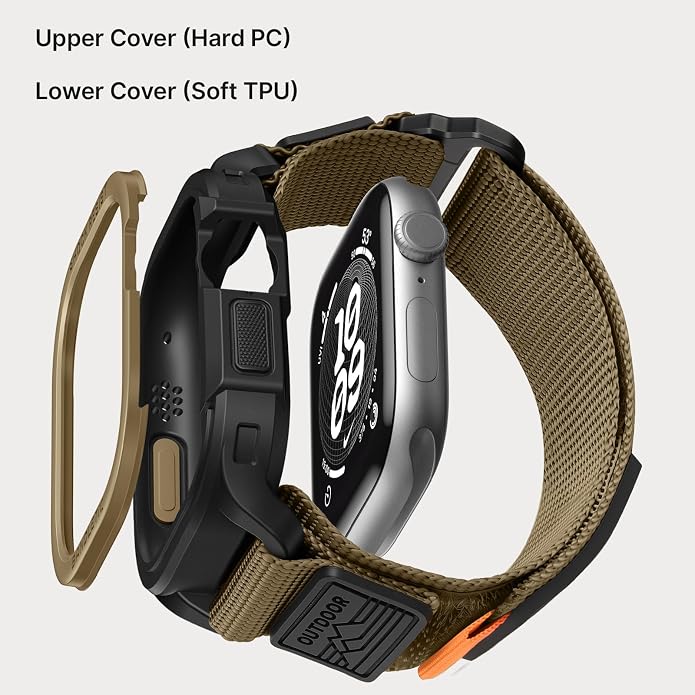 Bandletic Rugged Case with Band Compatible with Apple Watch 49mm(Ultra 3/2/1),46mm(Series 11/10), 45mm(Seriess 9/8/7),44mm(SE3/SE2/SE/6/5/4), Protective Cover Sport Accessories for iWatch Men