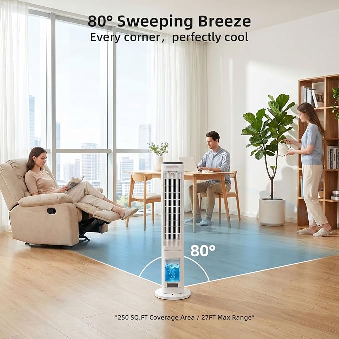 Antarctic Star Windowless Evaporative Air Cooler, Portable Air Conditioner with 80° Oscillation, Fast Cooling 4 Speeds 3 Modes, Ice Packs & Aromatherapy Pad for Bedroom/Office/Indoor Use