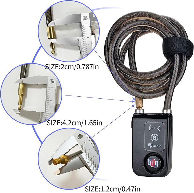 NUNET Bluetooth Bike Lock, NULOCK Anti-Theft Waterproof 71in Steel Cable, Keyless APP Controlled, 110db Alarm, for Bicycle, Scooter, Motorcycle, Gray