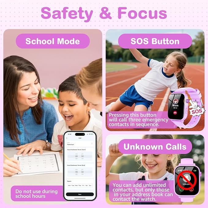 Kids Smart Watch for Boys Girls, 4G Smartwatch Phone for Children with GPS, Call, SOS, Video/Voice Chat, Parental App, Alarm, HD Touchscreen Watches for Kid Gifts Ages 4-12,Bright Rose
