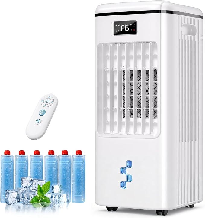 4-in-1 Evaporative Air Cooler, Portable Air Conditioner Fan, Swamp Cooler with 2-Gallon Tank, 16ft/s Remote Control, Quiet Windowless Air Cooler for Home Office Bedroom