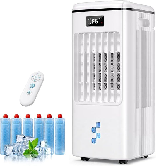 4-in-1 Evaporative Air Cooler, Portable Air Conditioner Fan, Swamp Cooler with 2-Gallon Tank, 16ft/s Remote Control, Quiet Windowless Air Cooler for Home Office Bedroom