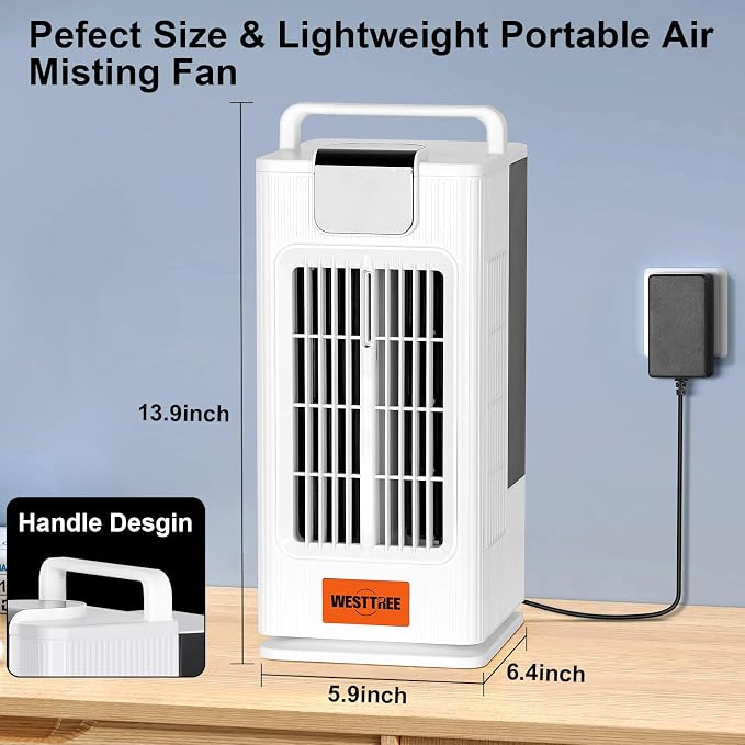 WESTTREE 14inch Portable air conditioners Misting Fan,120°Oscillating mini Air Conditioner,Desk air 3 Level Humidify 4 Speeds, 7 RGB Color Night Lights Desktop Portable Air Conditioners for Bedroom