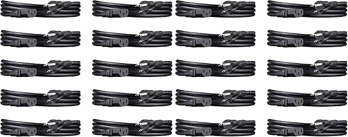 Amazon Basics PC Power Cord for Monitor, Computer, TV, 3 Prong, 18 AWG, 125 Volts, 6 feet, Black, 20-Pack, UL Listed