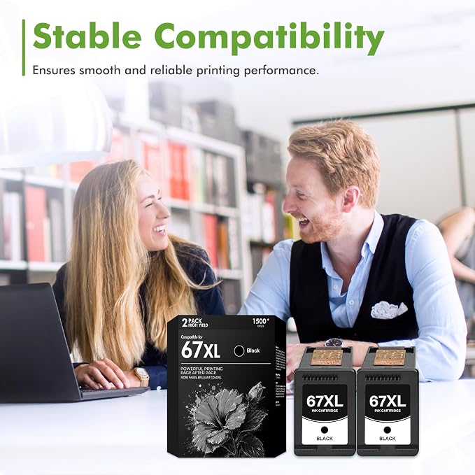 67 67XL 2755e Black Ink Cartridges Replacement for HP67 XL Black Ink Work for HP Deskjet 2855e 2755e 2700 2800e Envy 6055e 6000 6400 6455e Deskjet 4255e 4155e 2700e 2852e 2800 2827e Printer 2-Pack