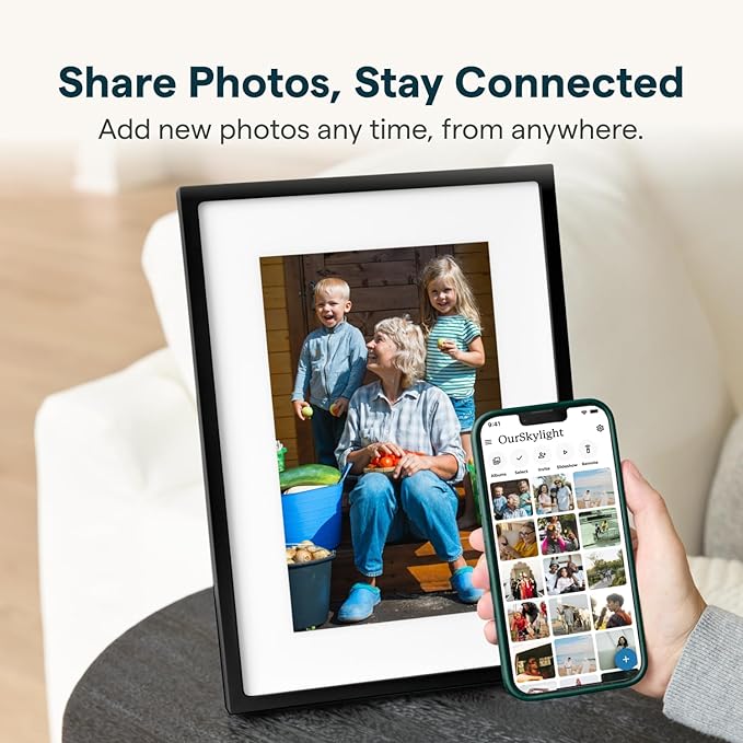 Skylight Digital Picture Frame 2 – 10" Full HD Wi-Fi Touch Screen, 16GB Digital Photo Frame, Load Photos & Videos Directly from Phone, Anti-Glare, Ideal for Personalized Gifting, Black - w/NA Adapter