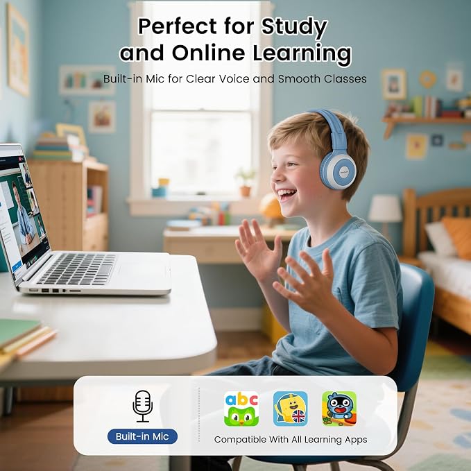 SIMOLIO Manyshare Series- 2 Pack Audio Sharing Bluetooth Kids Headphones for Group Listening, Compatible with Any Single Bluetooth Device for Family School Travel Movies Music, Built-in Mic, Foldable