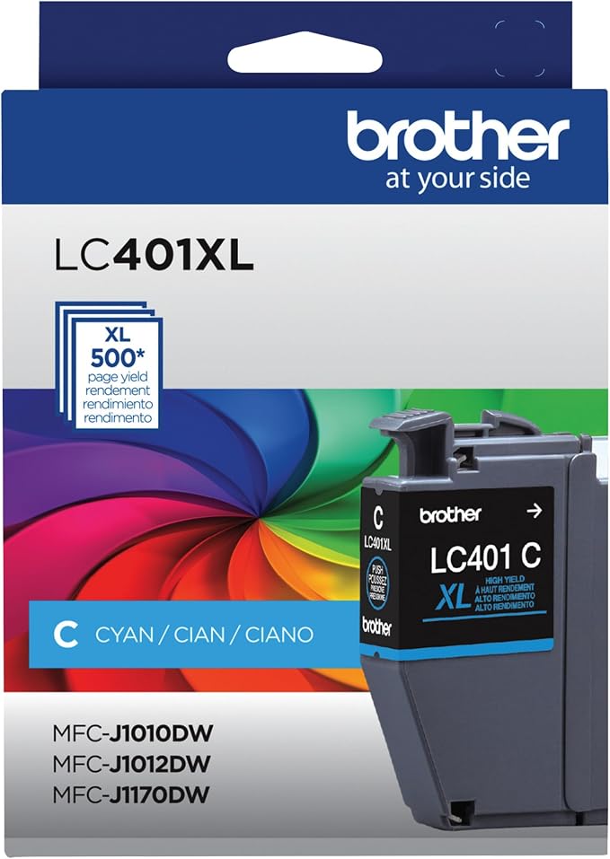 Brother Genuine High Yield Cyan Ink Cartridge, LC401XLCS (Pack of 2)