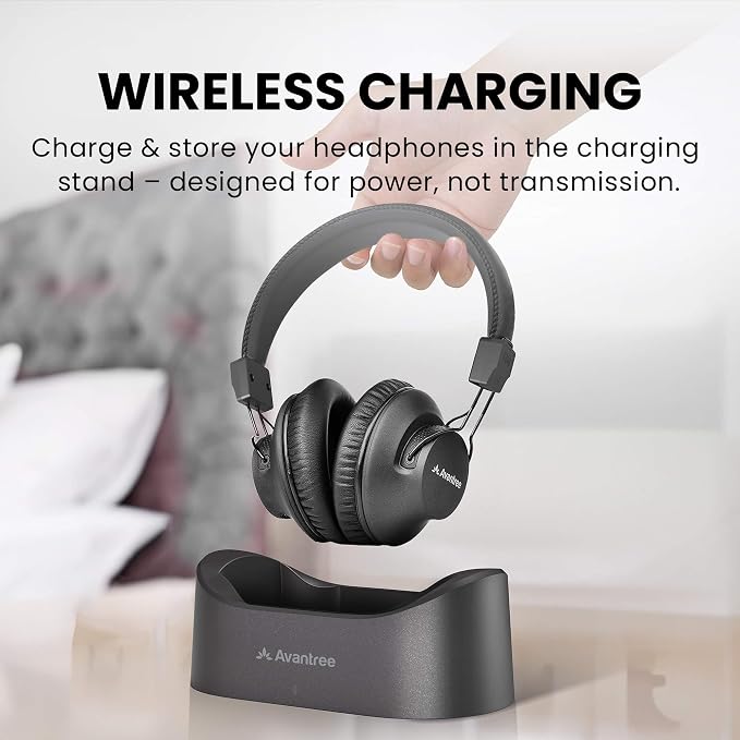 Avantree Audition 3 - Bluetooth Over-Ear Headphones with Wireless Charging Dock, 50H Battery, aptX-Adaptive, Clear Voice, Compatible with Bluetooth TVs