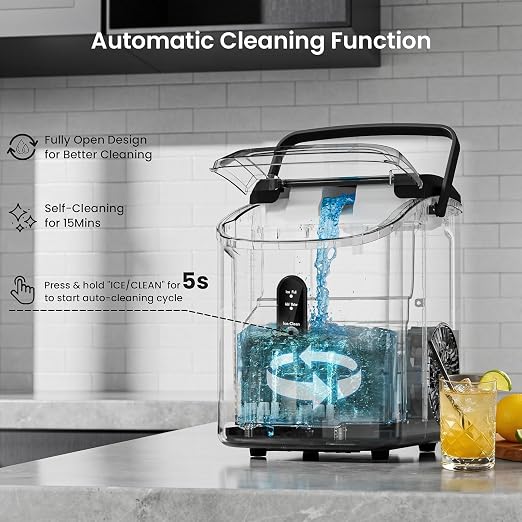 Antarctic Star Countertop Nugget Ice Maker, 34 Lbs/24H, Stainless Steel Pebble Ice Machine, One-Click, Self-Cleaning, Compact Ice Maker with Basket & Scoop, for Kitchen Office Bar, Steel Black