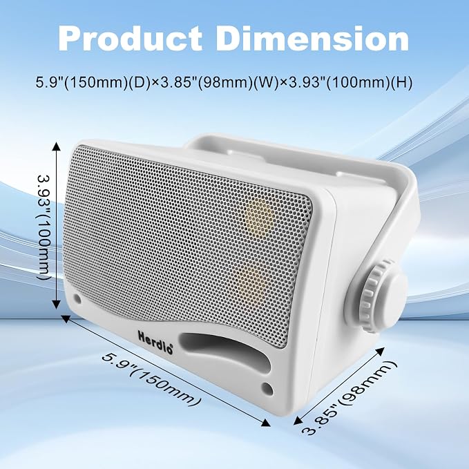Herdio 3.5 Inch Passive Outdoor Speakers Wired Waterproof Wall Mount Speakers with 400W Superior Sound, All-Weather Durability, for Home Patio Garden Marine Boat Garage Indoor,4-Pack White
