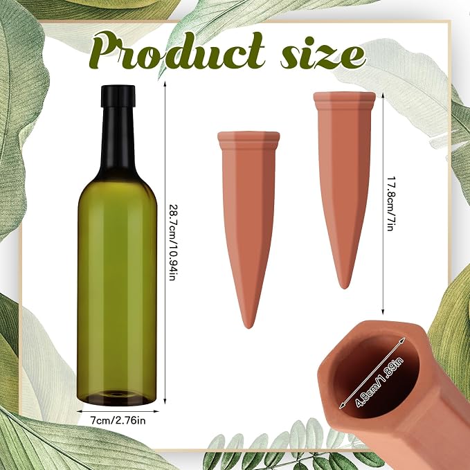 Teenyyou 12 Pcs Watering Spikes for Indoor Plants Include Terracotta Self Watering Spikes Devices and 26 oz Plastic Bottles Slow Release Vacation Insert Automatic(Green)