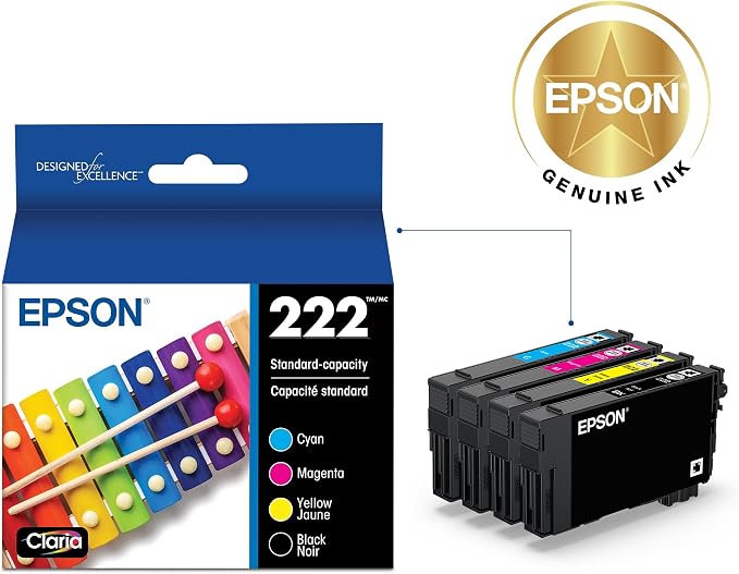 Epson 222 Claria Ink Standard Capacity Black & Color Cartridge Combo Pack (T222120-BCS) Works with Workforce WF-2960,Expression XP-5200,(Pack of 2)
