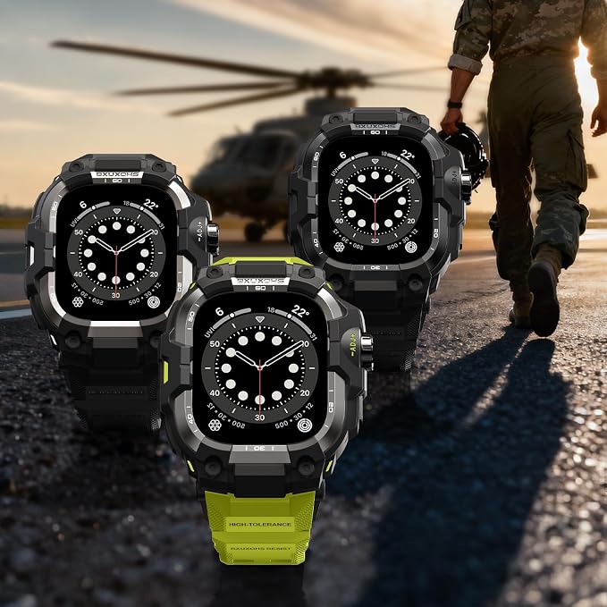 BXUXOHS Rugged Case and Band for Apple Watch 44mm Men, Compatible with Apple Watch SE 3/SE 2nd Generation/SE/Series 6/5/4, Military Grade Shockproof Bumper Cover,Tactical Band Case for iWatch 6/5/4/SE