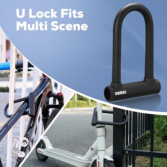 Corki Bike Lock Heavy Duty Anti Theft with Keys Bicycle U Lock | Hardened Steel, Soft Silicone Outside, Mounting Bracket Included, 17mm Shackle, For Ebike Electric Scooter Motorcycles