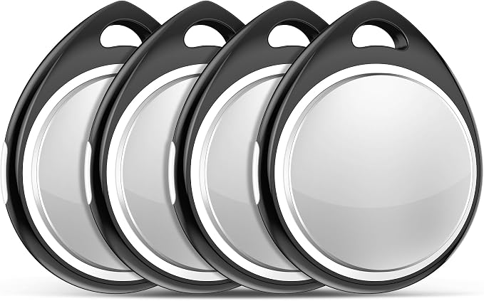 4 Pack Tracker Tags [Apple MFi Certified] Bluetooth Air Tracker Pair with Apple Find My (iOS Only) Smart Tracking Tags Keys Finder Item Locator Worldwide Tracker for Pets (4Pcs/Black)