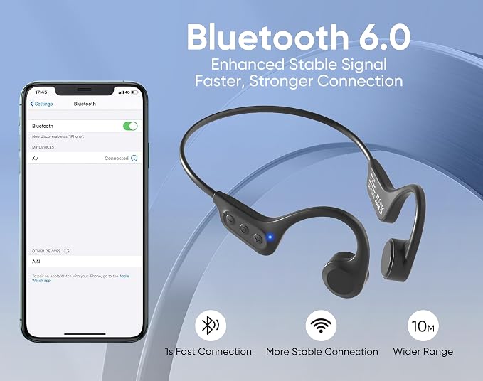 Bone Conduction Headphones, Open Ear Bluetooth 6.0 Wireless Earphones, IPX6 Sweatproof 26g Sports Headphones for Running Cycling Gym Hiking, 8H Playtime