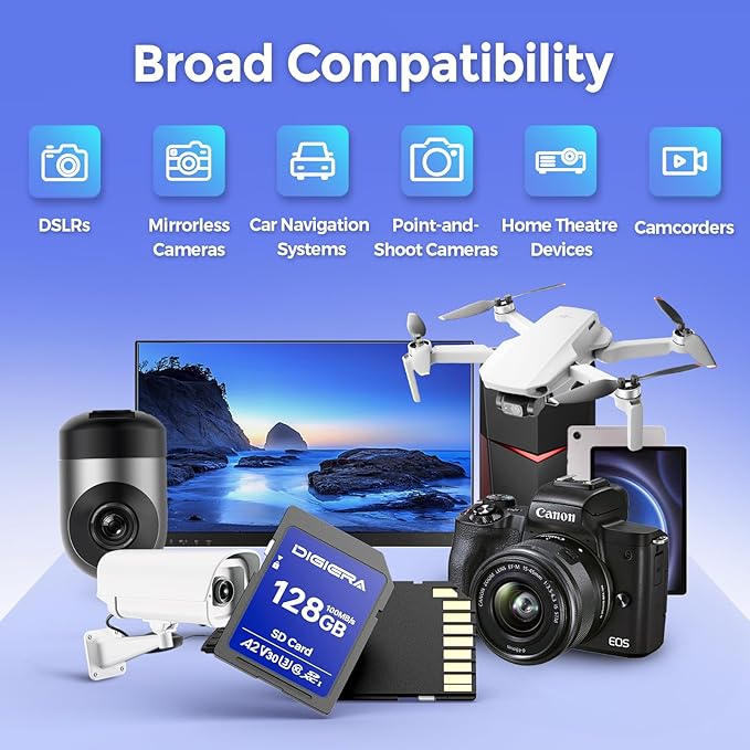 DIGIERA 128GB CS100 SDXC UHS-I Memory Card - up to 100MB/s, C10, U3, V30, 4K UHD, SD Card for Computers, Digital Cameras, Home Theatre Devices, Car Navigation Systems (2 Pack)