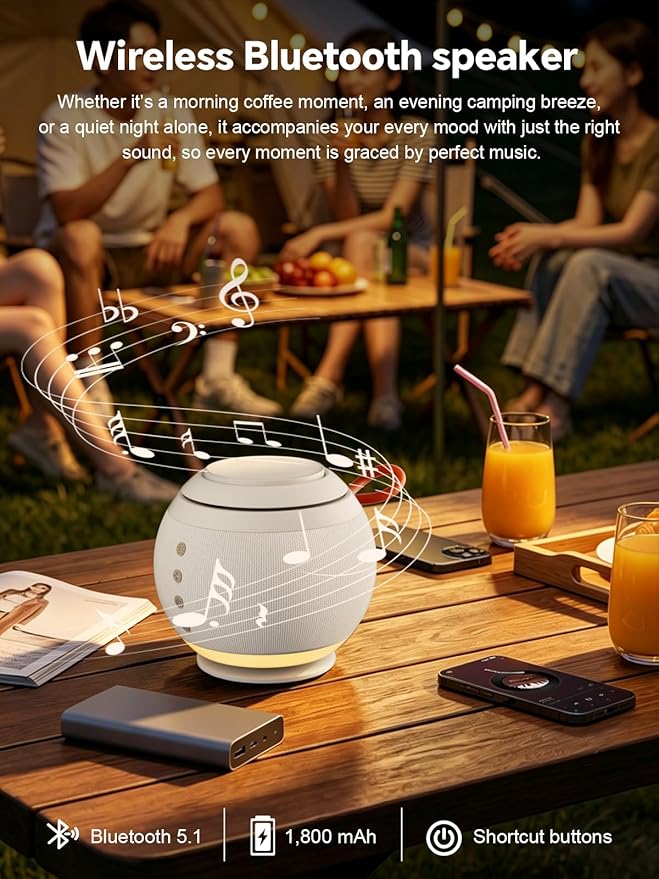 5 in 1 Wireless Charging Station with Bluetooth Speaker and Night Light, Magnetic Fast Charger Stand for iOS Phones, Smartwatch and Wireless Earbuds, Bedside Charging Station, White