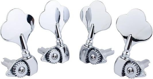Guyker Open Frame Electric Bass Machine Head (2R + 2L) - 1:20 Ratio Gear Tuners Tuning Key Pegs - chrome