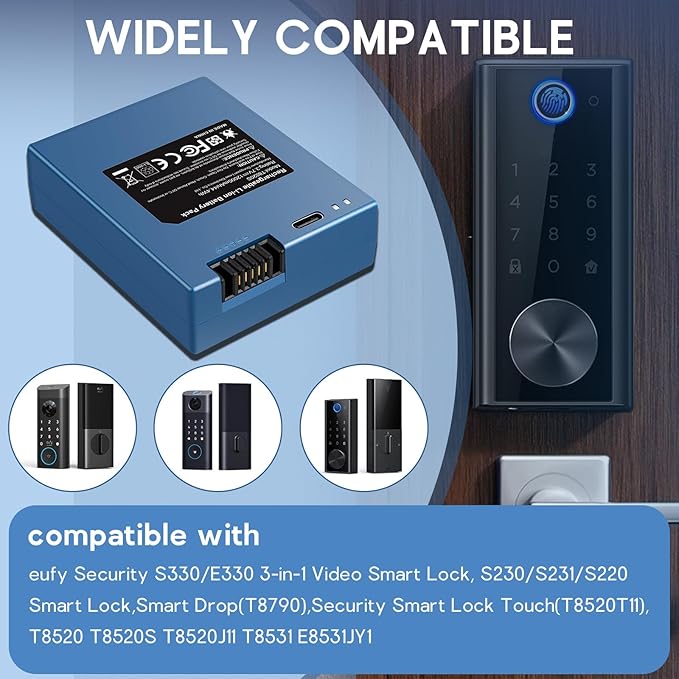 12000mAh Rechargeable Battery for eufy Security S220 S230 S231 S330 E330 3-in-1 Video Smart Door Lock E31 and Smart Drop, T8520 T8520S T8520J11 T8531 E8531JY1 T8520T11 Security Smart Lock