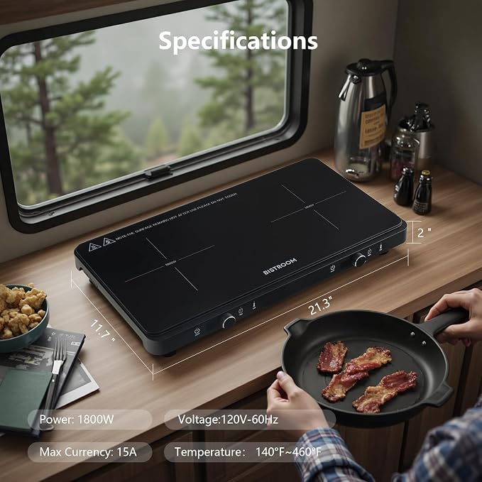 Double Induction Cooktop: Apartment-Friendly Dual Burner with Precision Temp Control (140°F-460°F) – No Breaker Trips, Perfectly Seared Steak & Never-Burnt Eggs