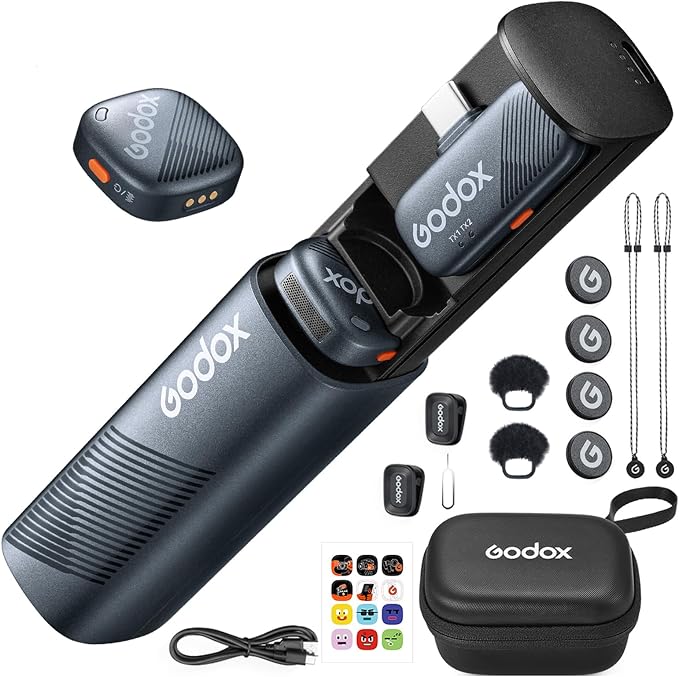 GODOX Cube-SC Kit2 Wireless Lavalier Microphones, Mini Mic with Noise Cancellation, 30H Battery, 300m/1000ft Range for iPhone 15/16 & Android (2 TX + 1 RX Charging Case)