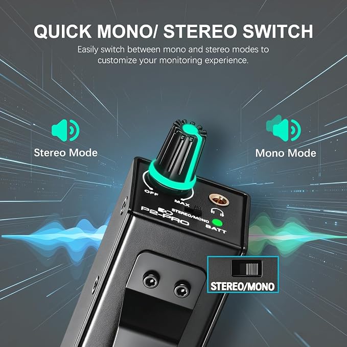 P2-Pro Portable in Ear Monitor Amplifier, Headphone Amp with XLR/TRS Inputs 3.5mm Output, Headphone Amplifier with Durable Belt Clip, Stereo/Mono Switch for Drummers, Guitar, Keyboardists