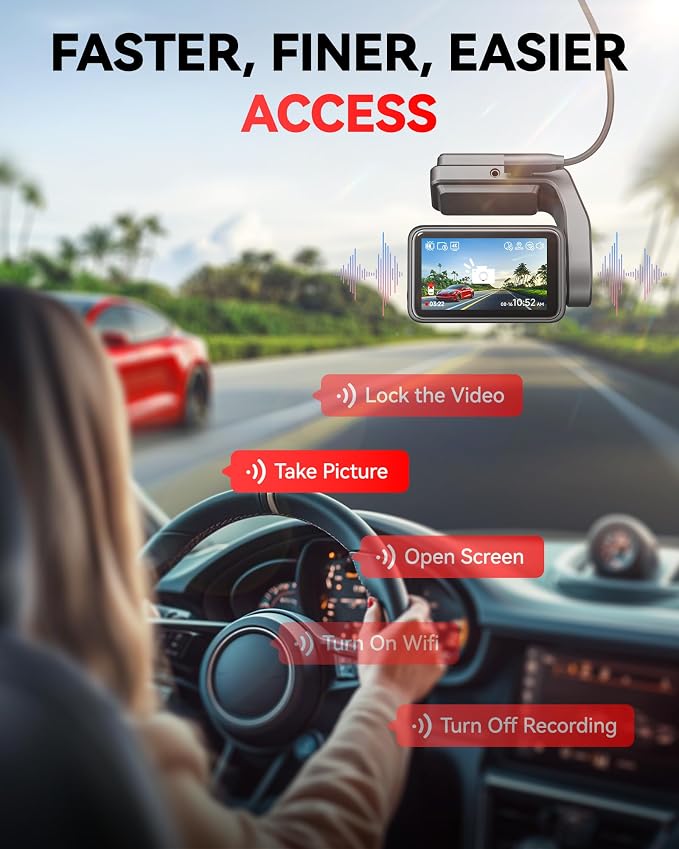 REDTIGER F4 4K Dash Cam Front, 2.2 inch Mini Car Camera, 2160P UHD Touch Screen, Voice Control, Night Vision, Built-in GPS, WiFi APP Control, Loop Recording, 24H Parking Monitor(No Card Included)