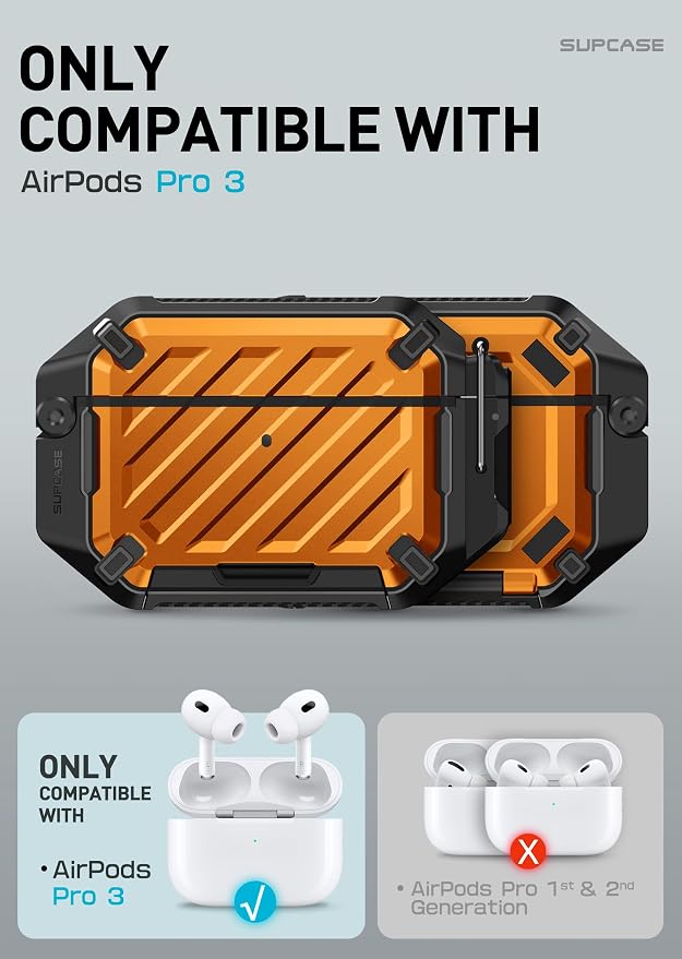 SUPCASE for AirPods Pro 3 Case with Lock & Carabiner, IP68 Waterproof, Compatible with MagSafe, Military-Grade Protection Anti-Scratch Hard Shell Cover for AirPods Pro 3rd Generation 2025, Coral