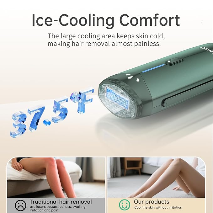 Ice Cooling IPL Home Use Hair Removal Device, Laser Hair Removal Machine Painless Epilator for Women Men, 3 Energy Levels & 2 Modes, Face Body Use with Razor & Glasses