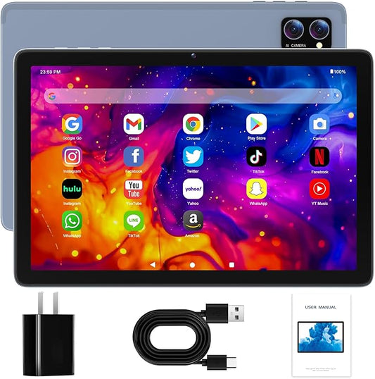 Android Tablet 10 Inch, Android 15 Tablets 2026 for Adults, Octa-Core, 12GB RAM,128GB Storage(2TB Expandable), Large Touch Screen Tablet with 10H Battery Life,WiFi & Bluetooth 5.0,Grey Blue