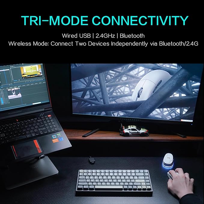 Thunderobot ML903 Wireless Gaming Mouse with RGB Charging Dock, 26K DPI, 650 IPS, 65g Ultra-Lightweight, Tri-Mode Connectivity, 70Hrs+ Battery, Ergonomic, 4K Polling Rate with Magnetic Dock