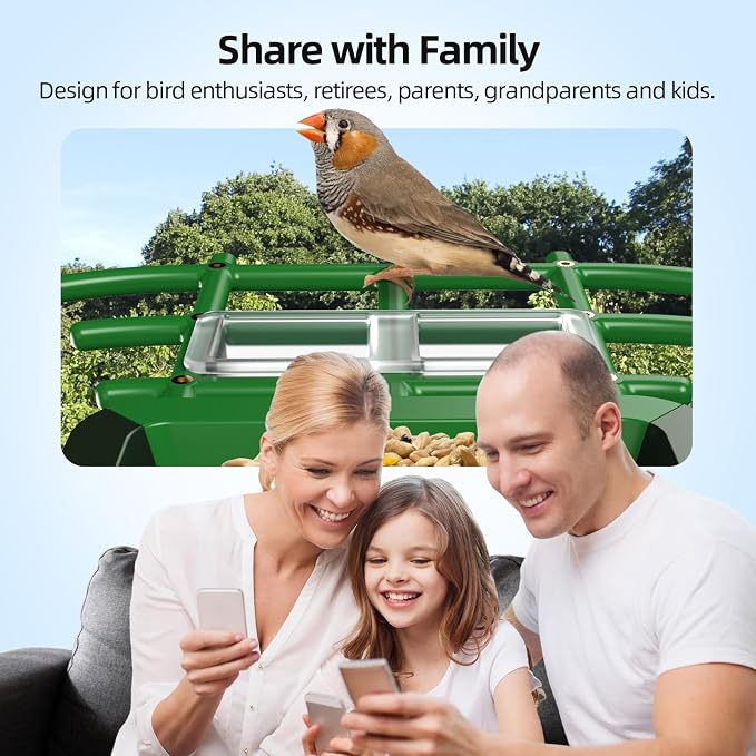 3K HD Smart Bird Feeder with Camera, 2.4GHz WiFi Solar Powered Smart Feeder, AI Bird Species Identification & Real-Time App Alerts, Chew-Proof & Waterproof for Outdoors（Green）-1