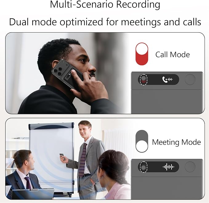 AI Smart Voice Recorder, 64GB 1000+ Hours Audio Recorder with Fast AI Transcription, Summaries, Mind Map, Q&A, Data Safe, Ultra-Thin, Magnetic Case, for Meetings, Calls, Lectures, Matte Grey