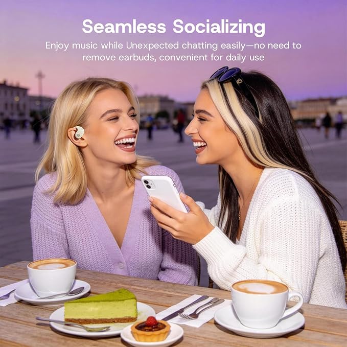 Over Open Ear Earbuds Wireless Bluetooth Open Ear Headphones Air Conduction Earbuds that Don't Go in Your Ear with Awareness of Surroundings with Over-Ear Hooks