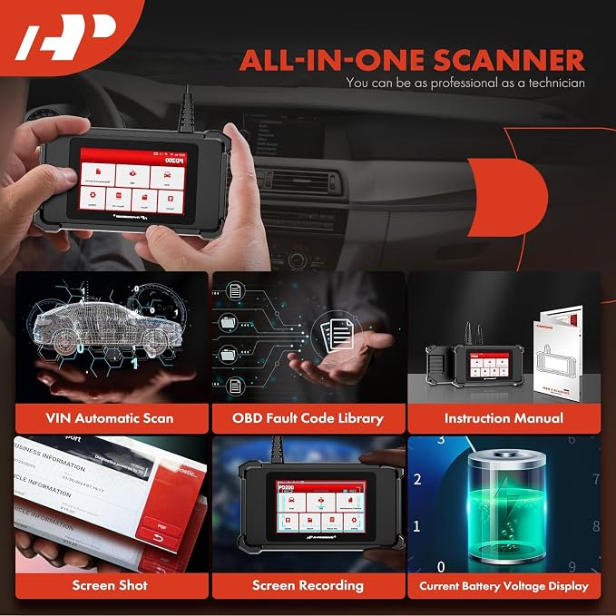 A-Premium 2025 PD200 Enhanced 4 System OBD2 Scanner Diagnostic Tool, All Function Check Engine Code Reader Scan Tool, for Engine/ABS/SRS/Transmission System, 8 Reset, Free Online Update