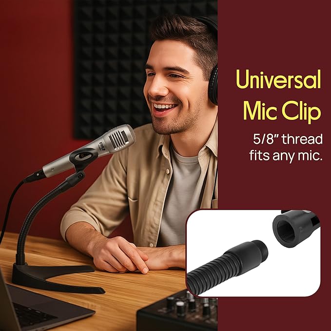 Pyle Desktop Microphone Stand - Universal Tabletop Mic Holder w/ Flexible 8.2'' Inch Gooseneck Mount and Solid U Shape Base - Perfect for Table Desk or Counter - PMKS8