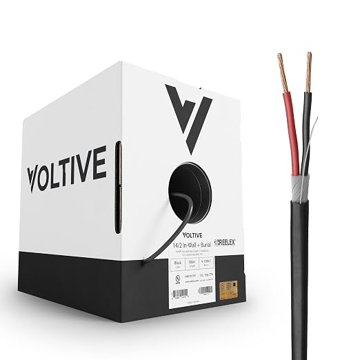Voltive 14/2 Speaker Wire, in-Wall CL3 & Direct Burial, Black, 500ft - 14AWG, 2 Conductors, Stranded Oxygen-Free Copper, UL Listed - V-1208-5